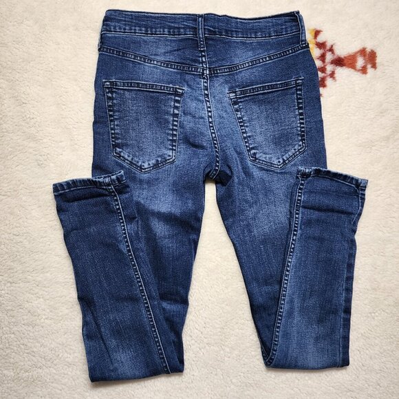 Topman Blue Stretch Skinny Jeans 28 x 30 Medium Dark Wash Button Mid Rise Casual - Picture 3 of 7